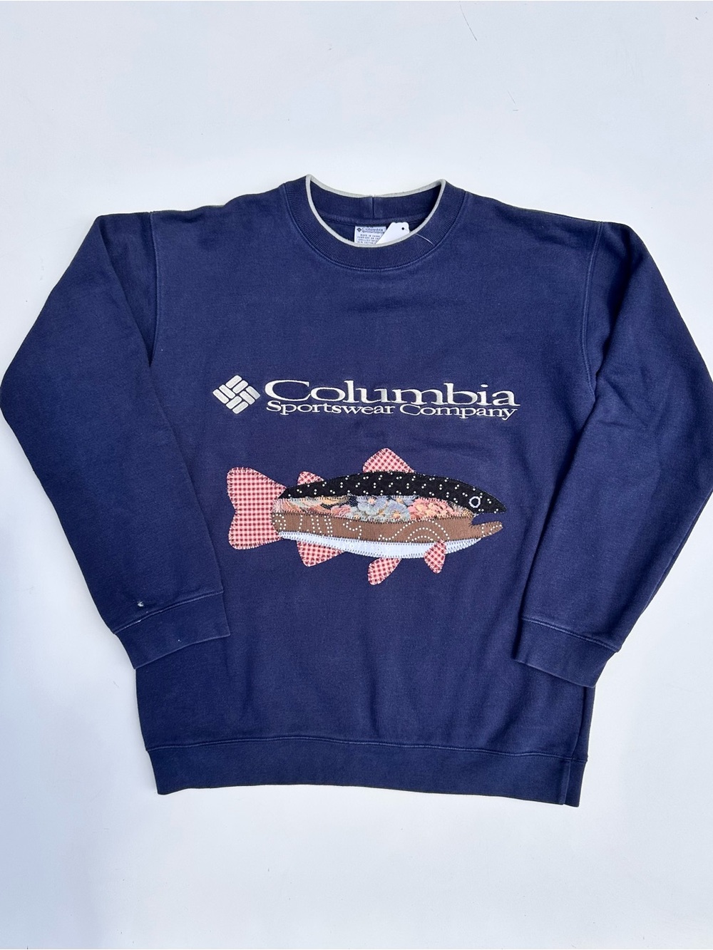 Upcycled Vintage Columbia Patchwork Fish Sweater